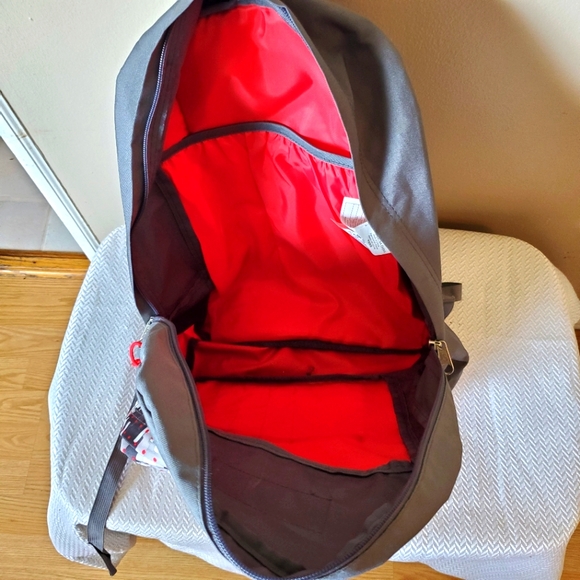 Jansport Grey Red Backpack Adjustable Straps School Hiking Pack Work - Picture 9 of 11